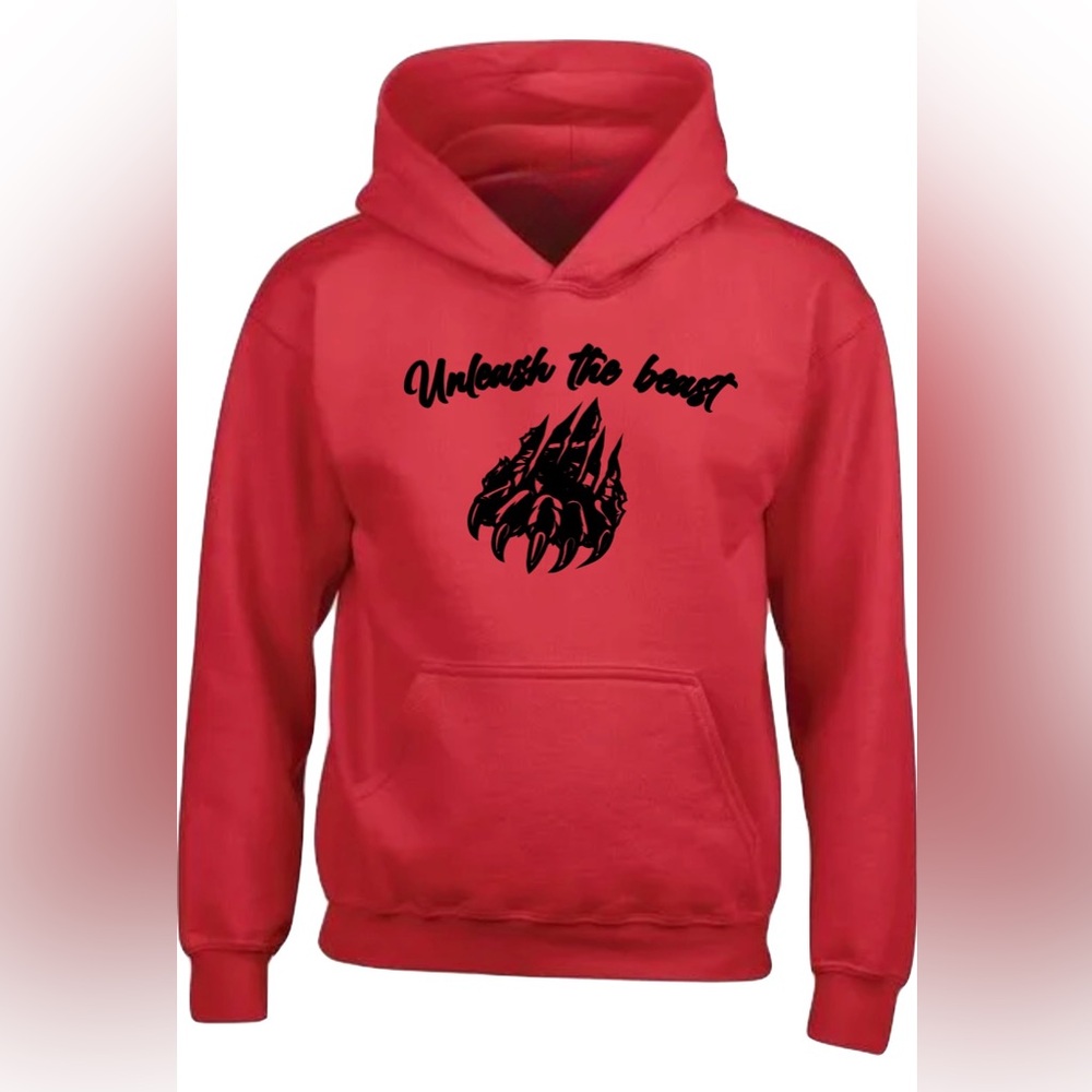 Red Hoodie “unleash the beast” with Claw Design